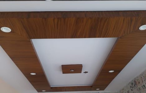 ColourDrive-Gyproc  Wooden Rectangle Design Home Office False Ceiling Design & Painting for Master Bedroom